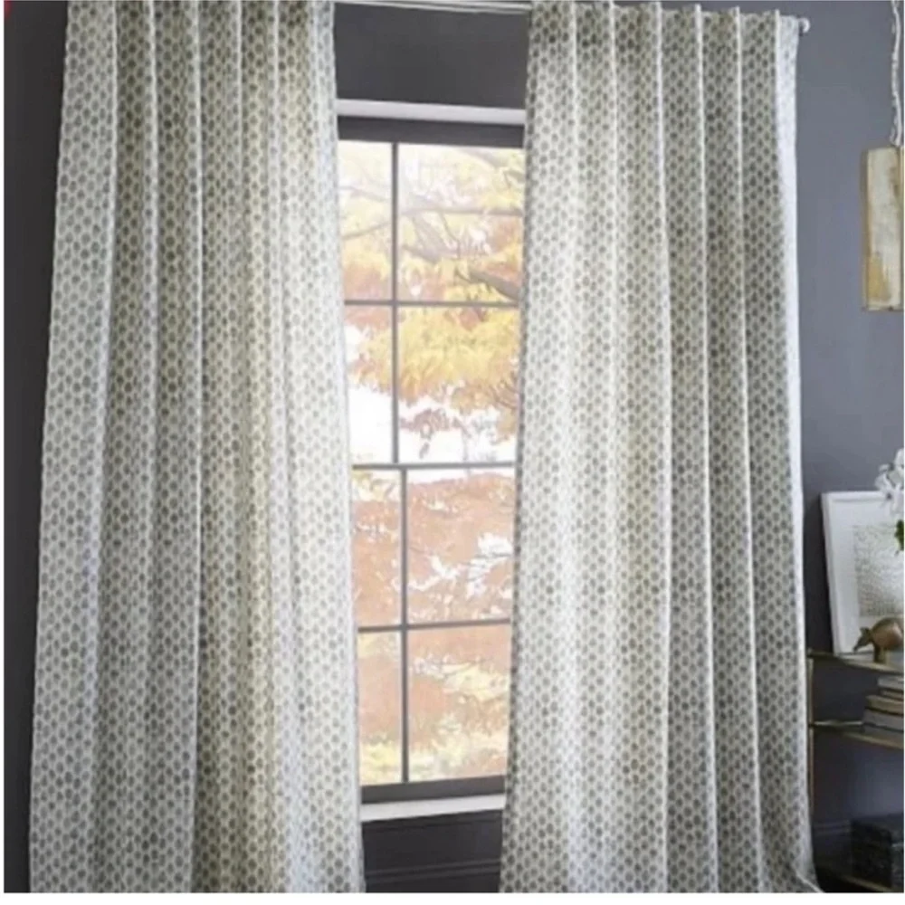 NIP West Elm Cotton Canvas Stamped Dot Hidden Tab Curtain Platnium Drape 48 X 96